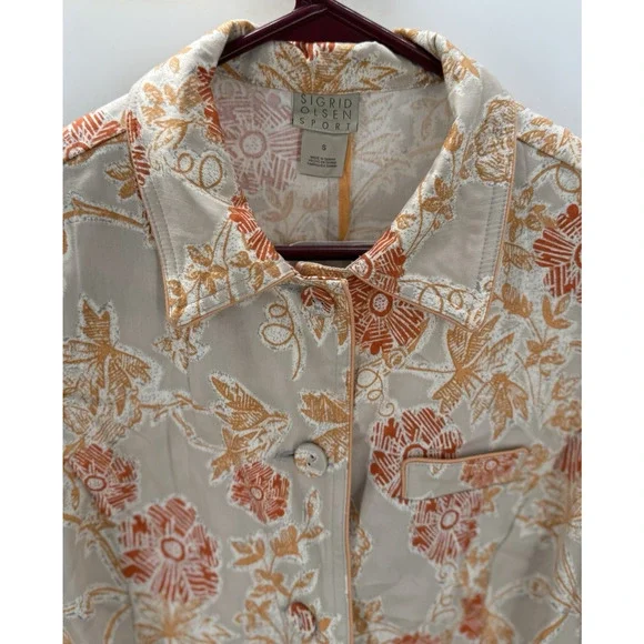 Sigrid Olsen Sport Women’s Long Blazer Cream Orange Floral Size Small - Picture 2 of 10